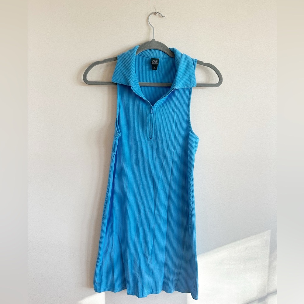Sky Blue Ribbed Collared Dress from Wild Fable